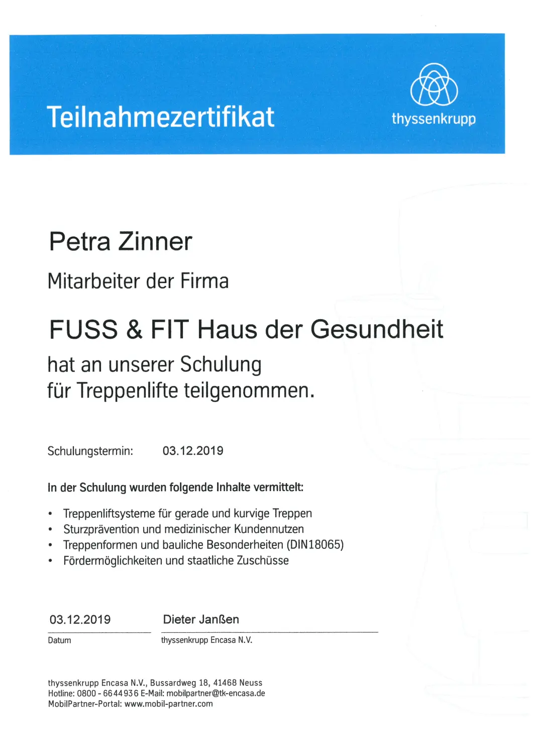 Zertifikat von Fuss&Fit