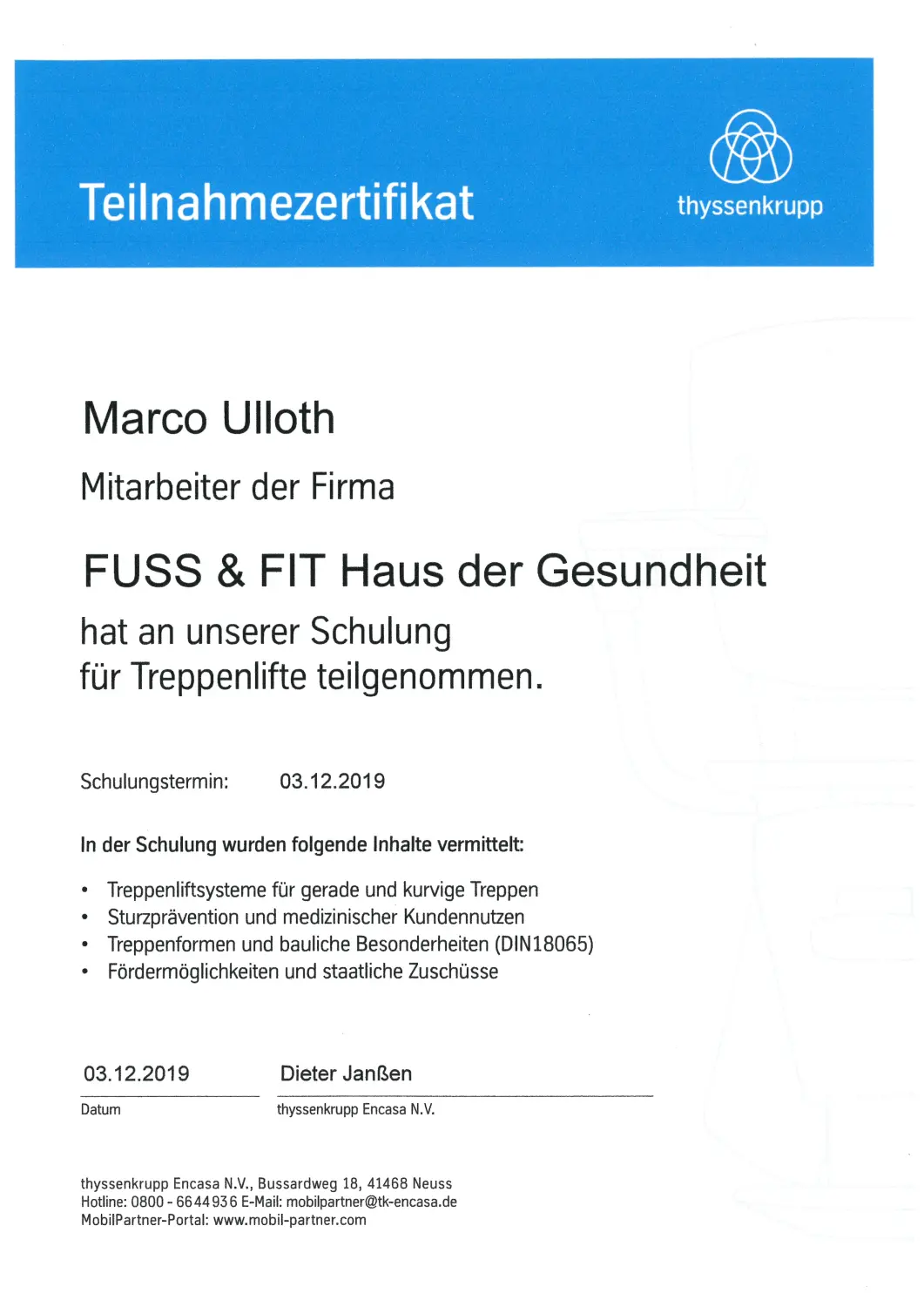 Zertifikat von Fuss&Fit